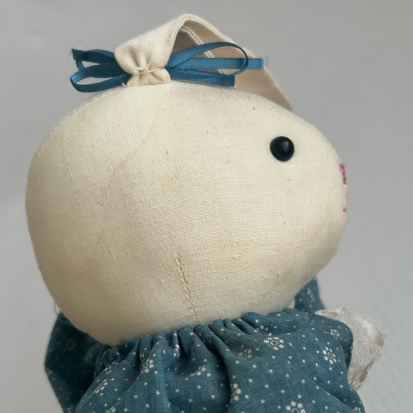 Primitive Sitting Bunny Doll Blue Calico Cottage Easter Decor - Picture 9 of 11